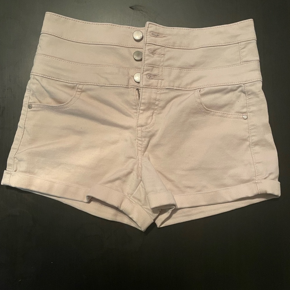 Light Pink High Waisted Button-up Shorts